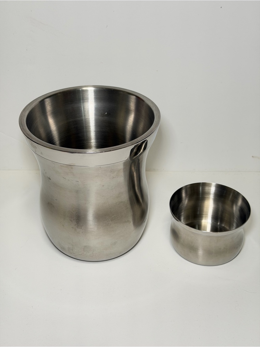 Calphalon Brushed Stainless Steel Ice Bucket & Companion Cup Set